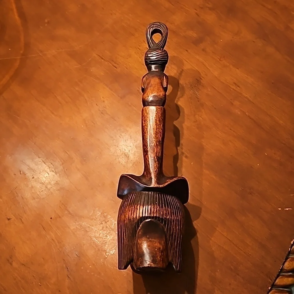 Vintage Tribal Carved Man Face Wood Dipper Pot Candle Wall Sconce